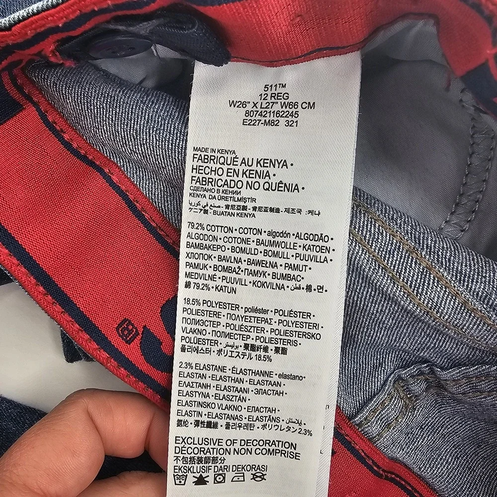 Levi's Kids 511 Slim Fit Jeans Size 12 Regular W26 L27 Blue Denim Made‎ in Kenya